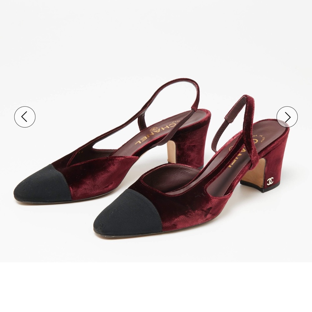 Chanel Burgundy and Black Slingback Heels